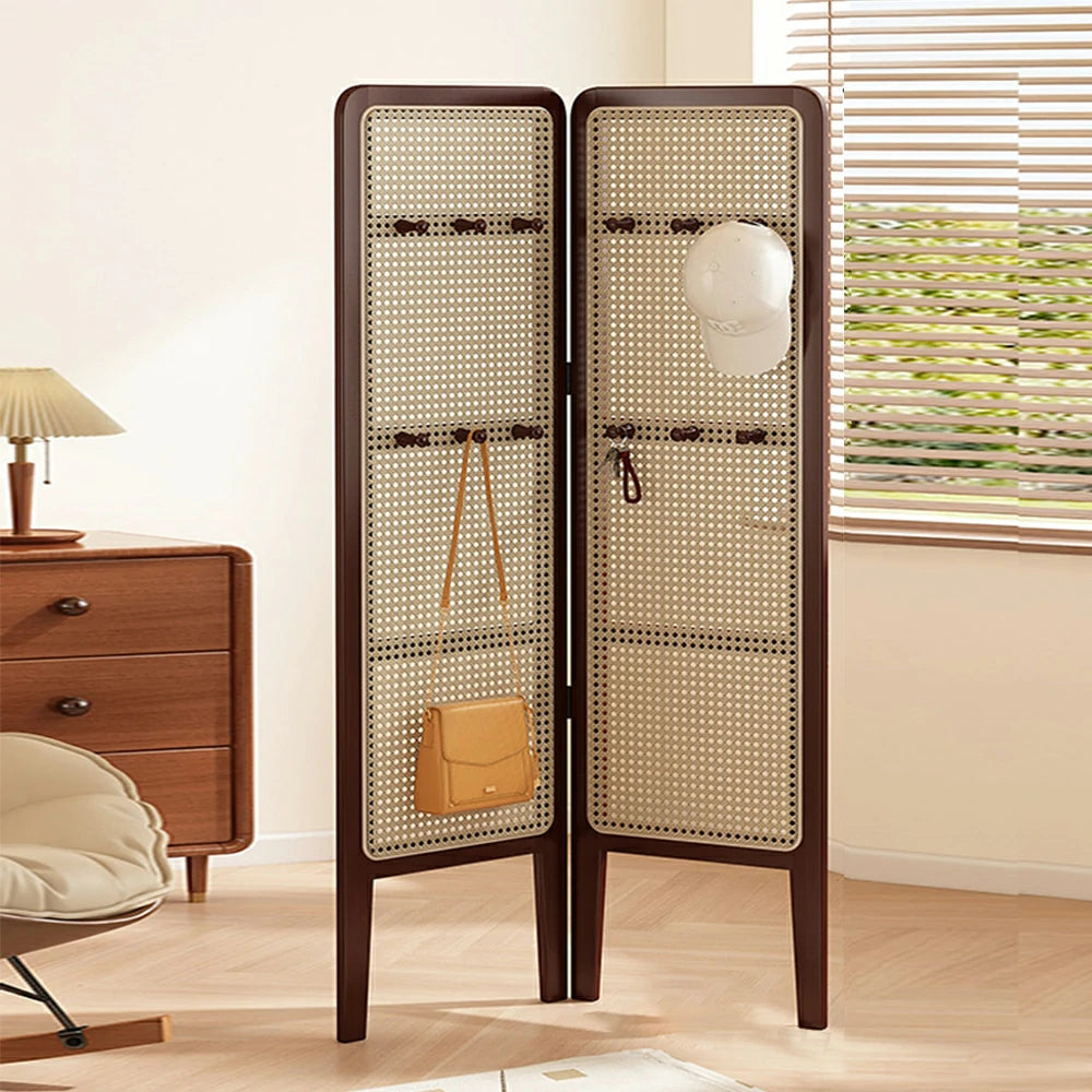 LIVARA Foldable 2-Panel Woven Rattan Bamboo Room Divider with Hooks High Model