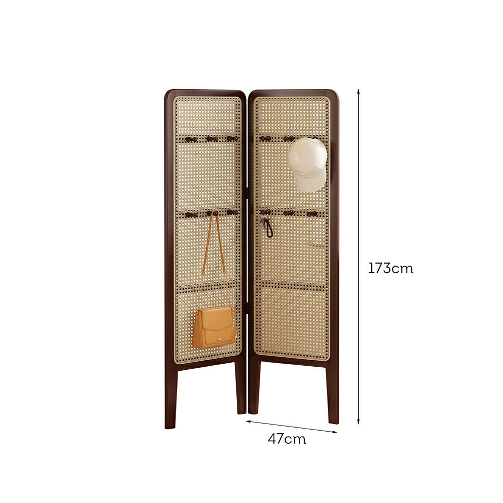 LIVARA Foldable 2-Panel Woven Rattan Bamboo Room Divider with Hooks High Model