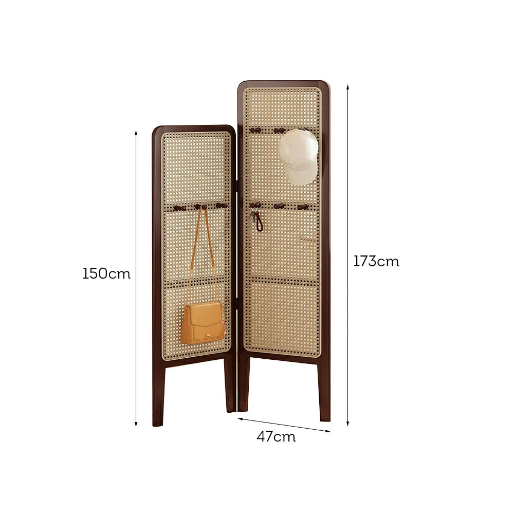 LIVARA Foldable 2-Panel Woven Rattan Bamboo Room Divider with Hooks High and Low Model