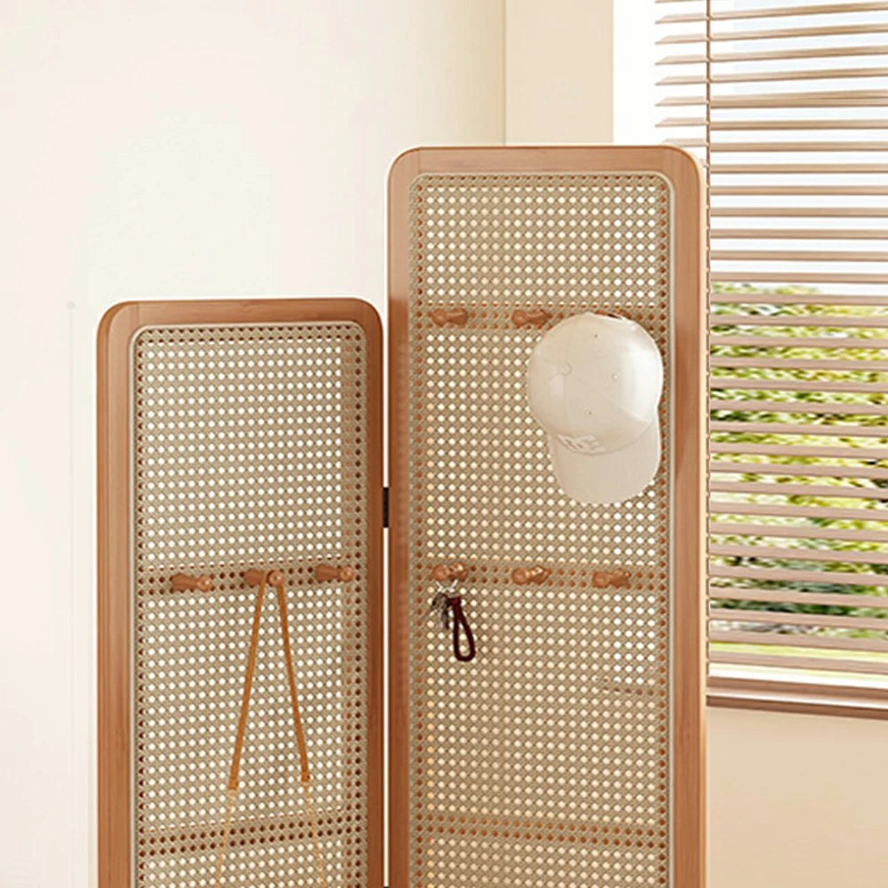 LIVARA Foldable 2-Panel Woven Rattan Bamboo Room Divider with Hooks High and Low Model