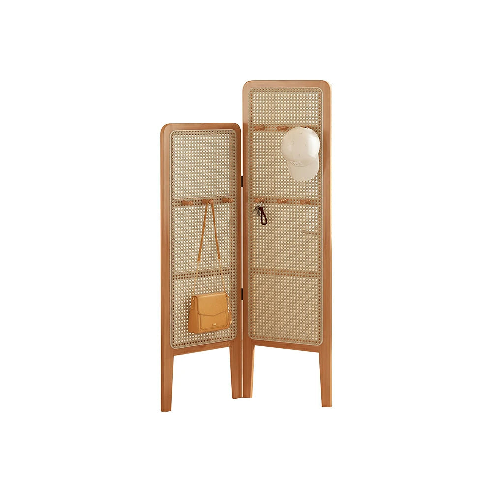 LIVARA Foldable 2-Panel Woven Rattan Bamboo Room Divider with Hooks High and Low Model