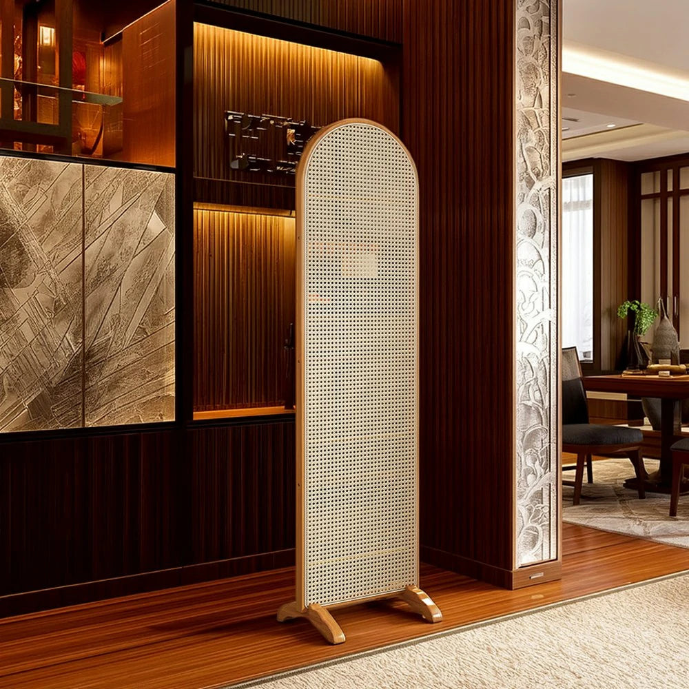 LIVARA Single Panel Freestanding Woven Rattan Bamboo Room Divider with Footed Base