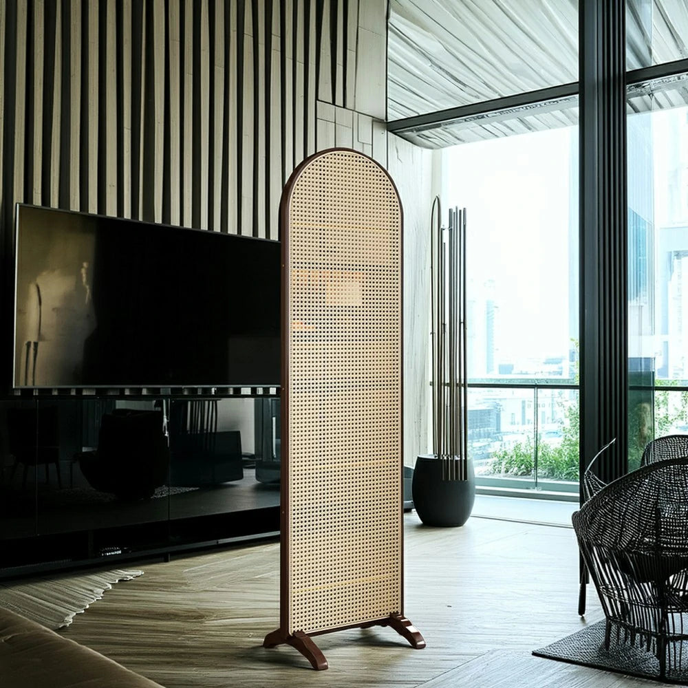 LIVARA Single Panel Freestanding Woven Rattan Bamboo Room Divider with Footed Base