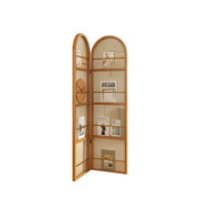 LIVARA Foldable 2-Panel Woven Rattan Bamboo Room Divider with Magazine Rack Arched Design