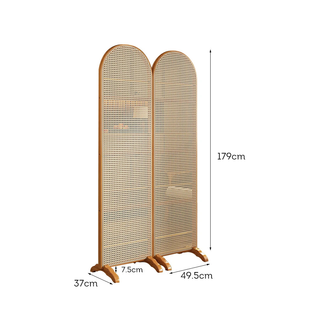 LIVARA 2-Panel Woven Rattan Bamboo Room Divider with Footed Base