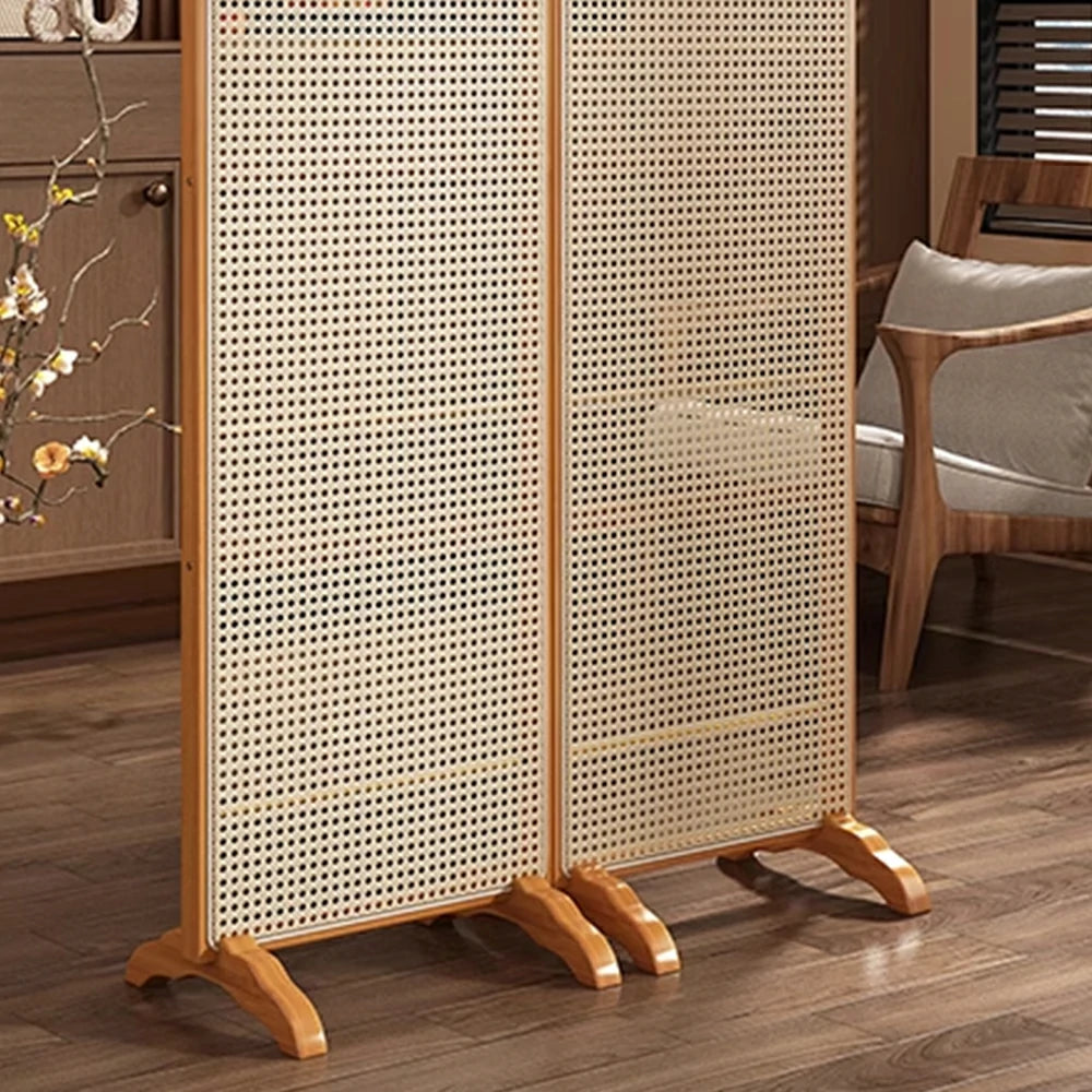 LIVARA 2-Panel Woven Rattan Bamboo Room Divider with Footed Base