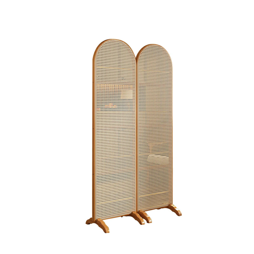 LIVARA 2-Panel Woven Rattan Bamboo Room Divider with Footed Base