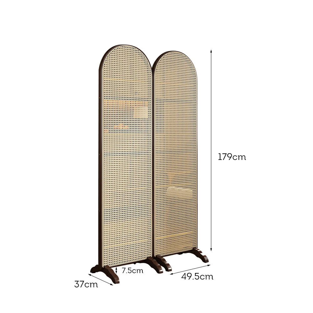 LIVARA 2-Panel Woven Rattan Bamboo Room Divider with Footed Base
