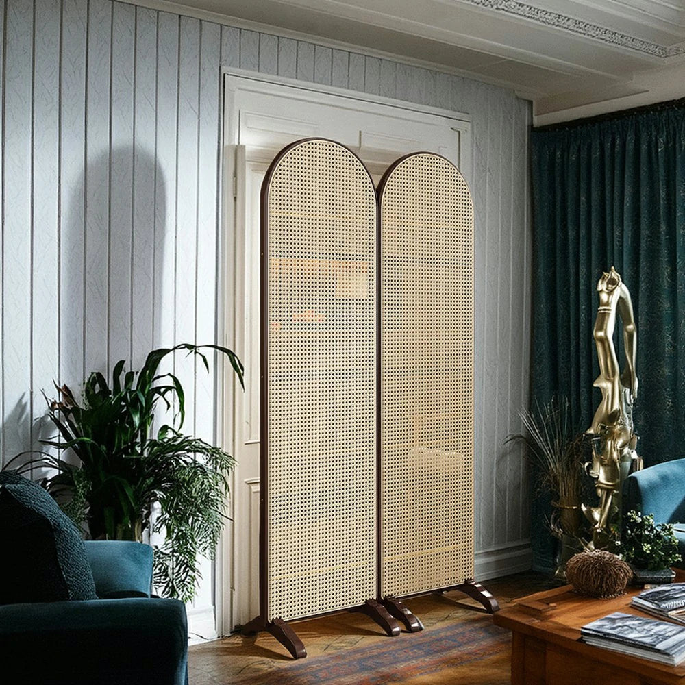 LIVARA 2-Panel Woven Rattan Bamboo Room Divider with Footed Base