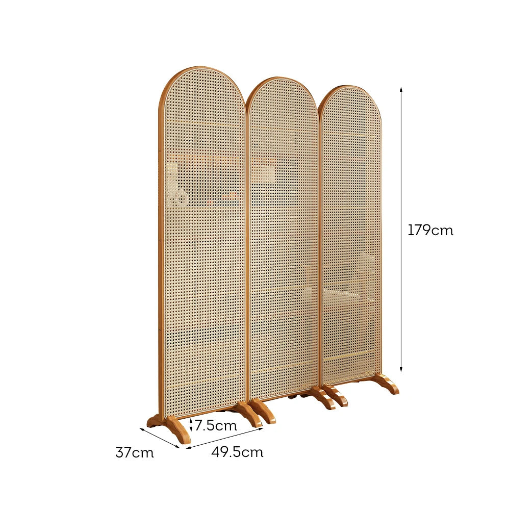 LIVARA 3-Panel Woven Rattan Bamboo Room Divider with Footed Base