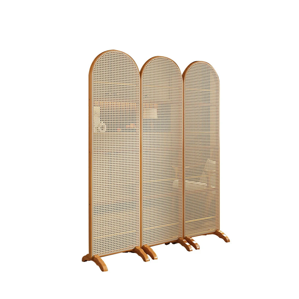 LIVARA 3-Panel Woven Rattan Bamboo Room Divider with Footed Base