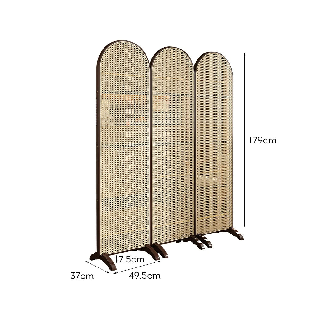 LIVARA 3-Panel Woven Rattan Bamboo Room Divider with Footed Base