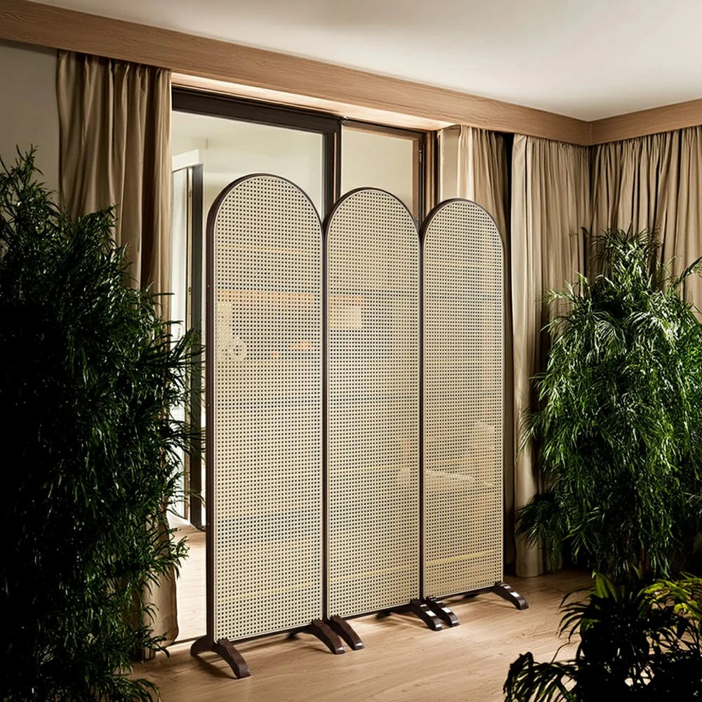 LIVARA 3-Panel Woven Rattan Bamboo Room Divider with Footed Base