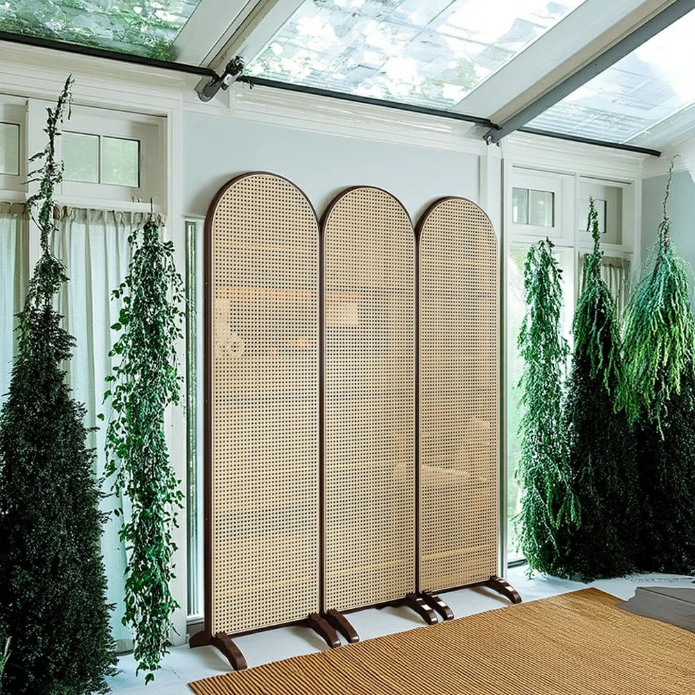 LIVARA 3-Panel Woven Rattan Bamboo Room Divider with Footed Base
