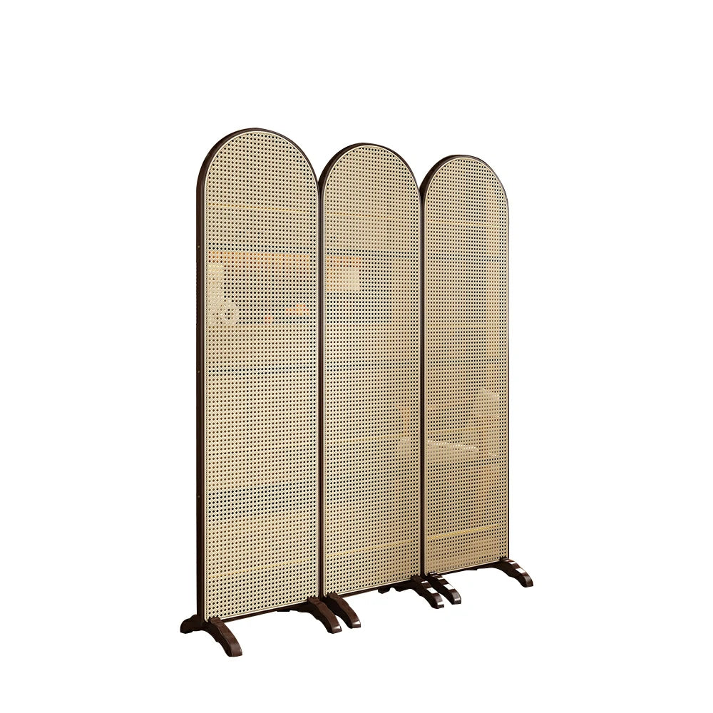 LIVARA 3-Panel Woven Rattan Bamboo Room Divider with Footed Base