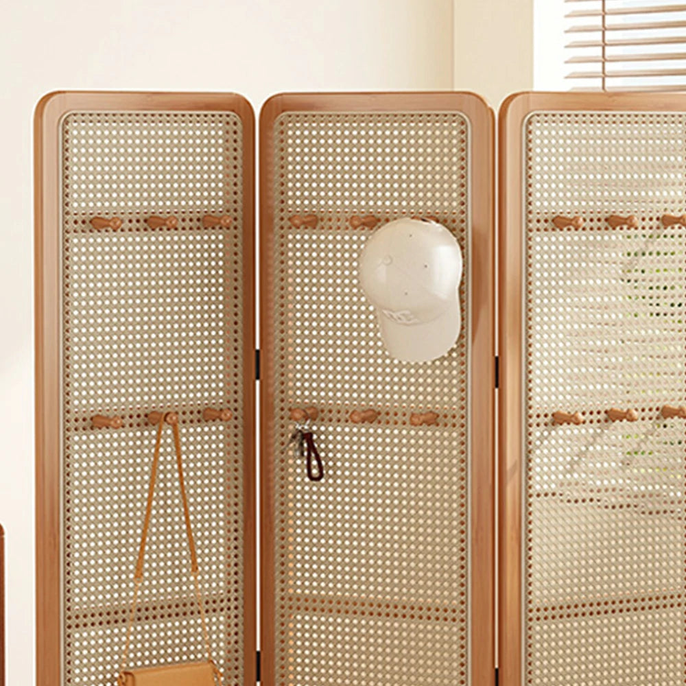 LIVARA Foldable 3-Panel Woven Rattan Bamboo Room Divider with Hooks High Model