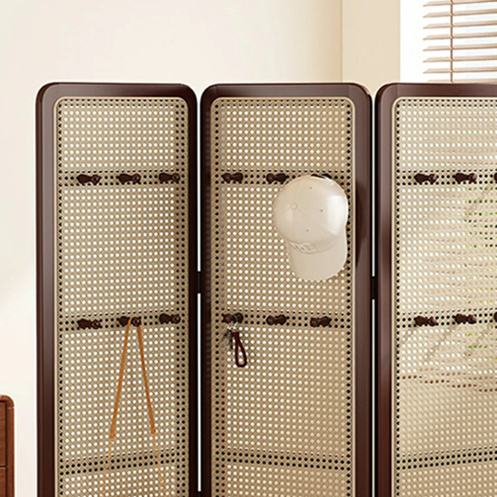 LIVARA Foldable 3-Panel Woven Rattan Bamboo Room Divider with Hooks High Model