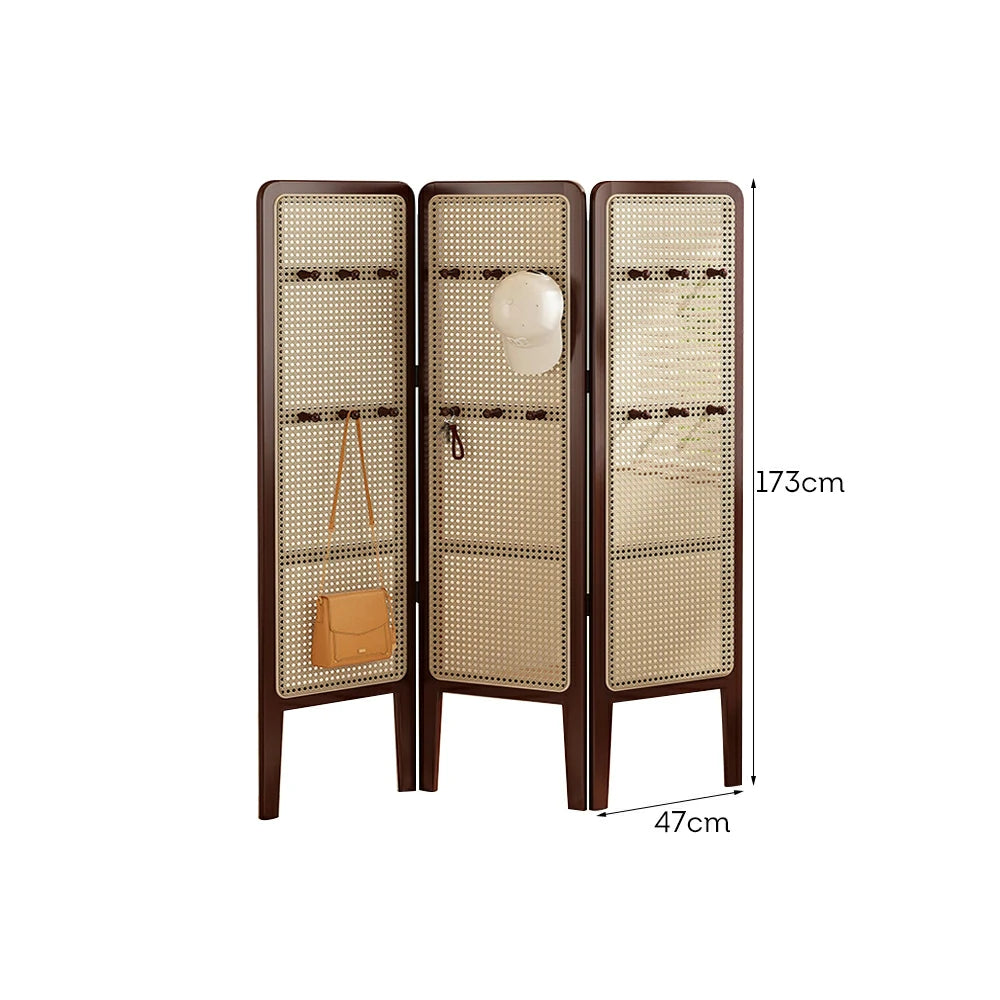 LIVARA Foldable 3-Panel Woven Rattan Bamboo Room Divider with Hooks High Model
