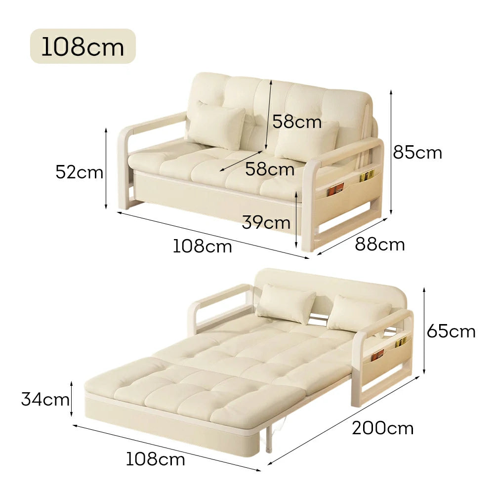 LIVARA 82/108/128/158cm Length Heavy-duty Steel Frame Sofa Bed with Built-in Storage - Beige