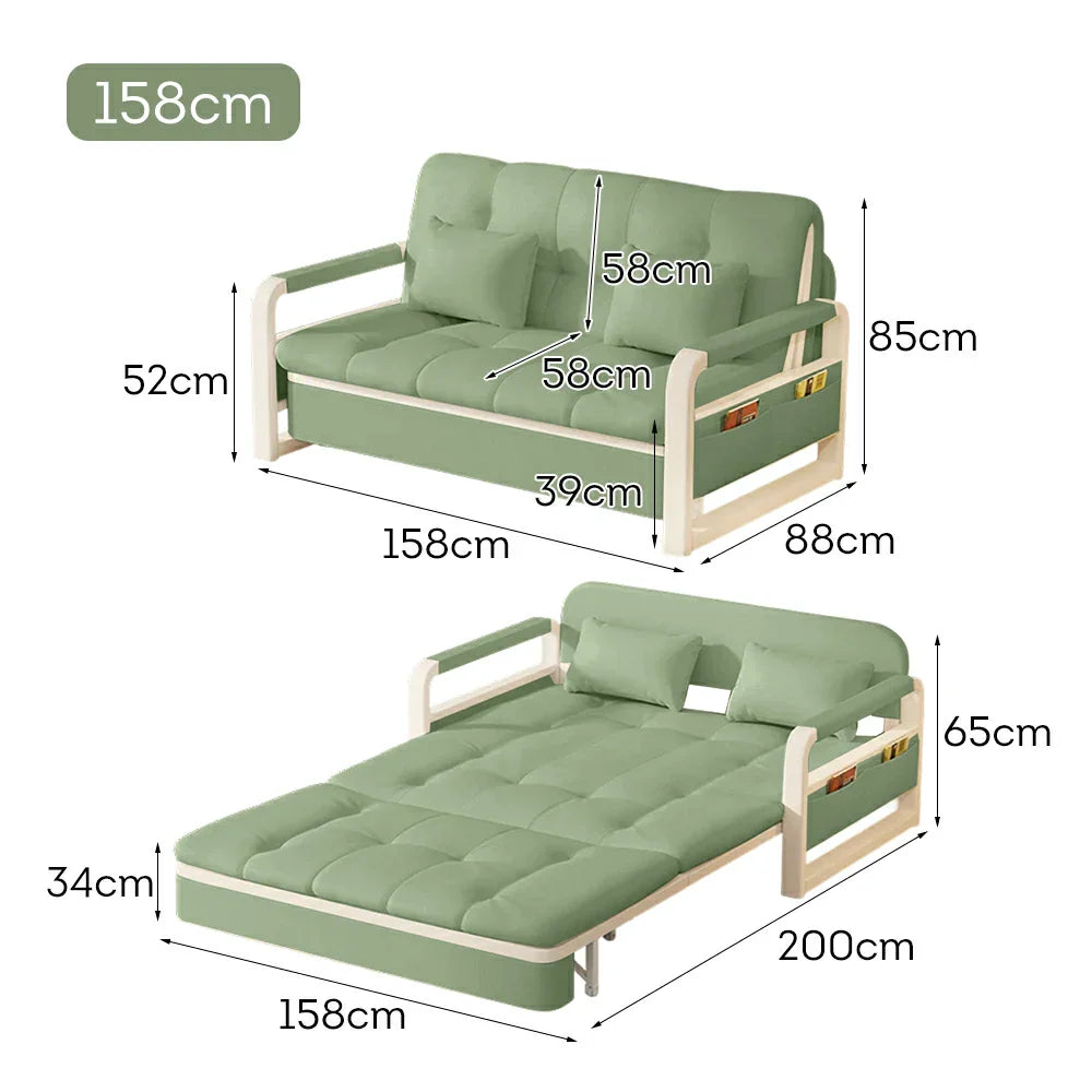 LIVARA 82/108/128/158cm Length Heavy-duty Steel Frame Sofa Bed with Built-in Storage  - Green