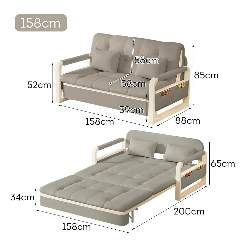 LIVARA 82/108/128/158cm Length Heavy-duty Steel Frame Sofa Bed with Built-in Storage  - Grey