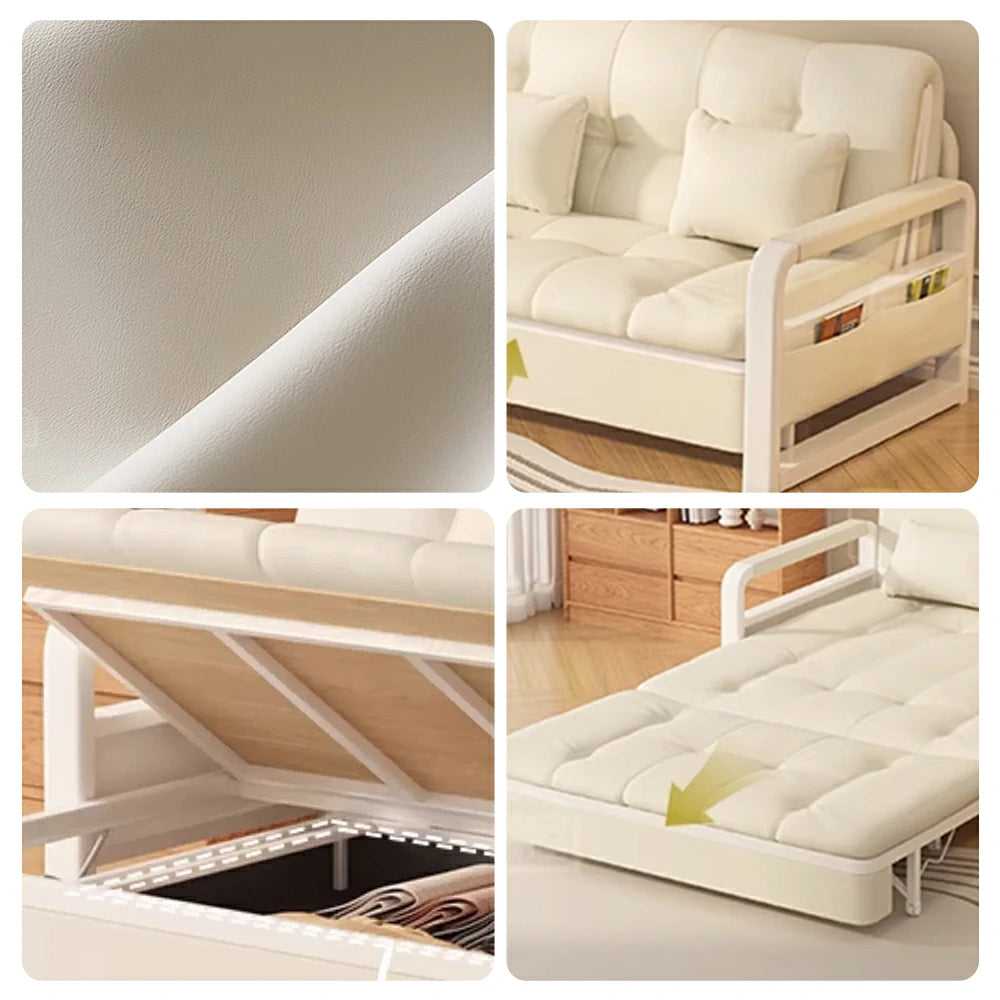 LIVARA 82/108/128/158cm Length Heavy-duty Steel Frame Sofa Bed with Built-in Storage - Beige