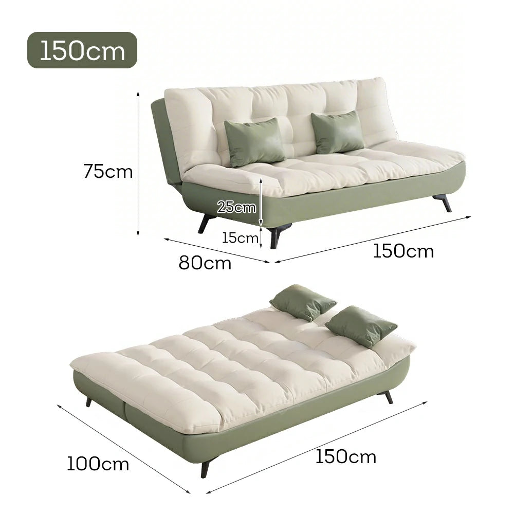LIVARA 120/150/180/190cm Length Convertible Cat Claw Fabric Sofa Bed - Green&White