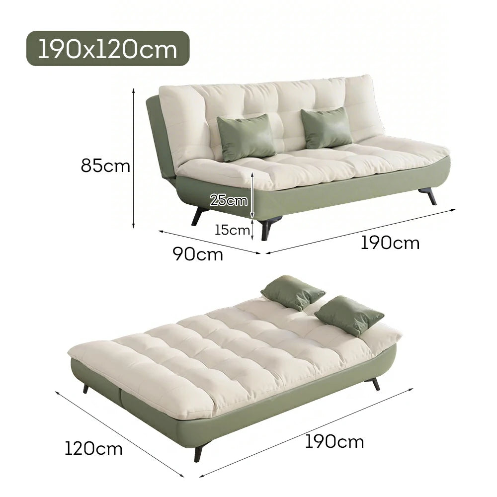LIVARA 120/150/180/190cm Length Convertible Cat Claw Fabric Sofa Bed - Green&White