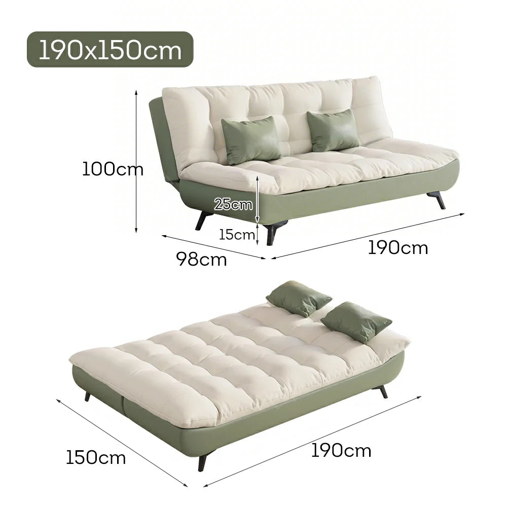 LIVARA 120/150/180/190cm Length Convertible Cat Claw Fabric Sofa Bed - Green&White