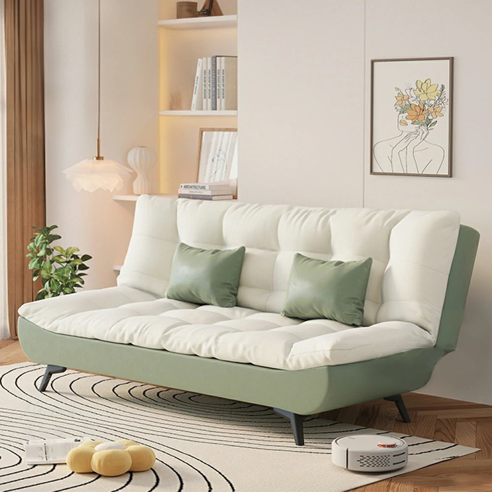 LIVARA 120/150/180/190cm Length Convertible Cat Claw Fabric Sofa Bed - Green&White