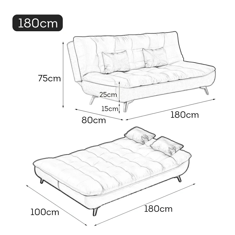 LIVARA 120/150/180/190cm Length Cotton-linen Fabric Sofa Bed - Blue