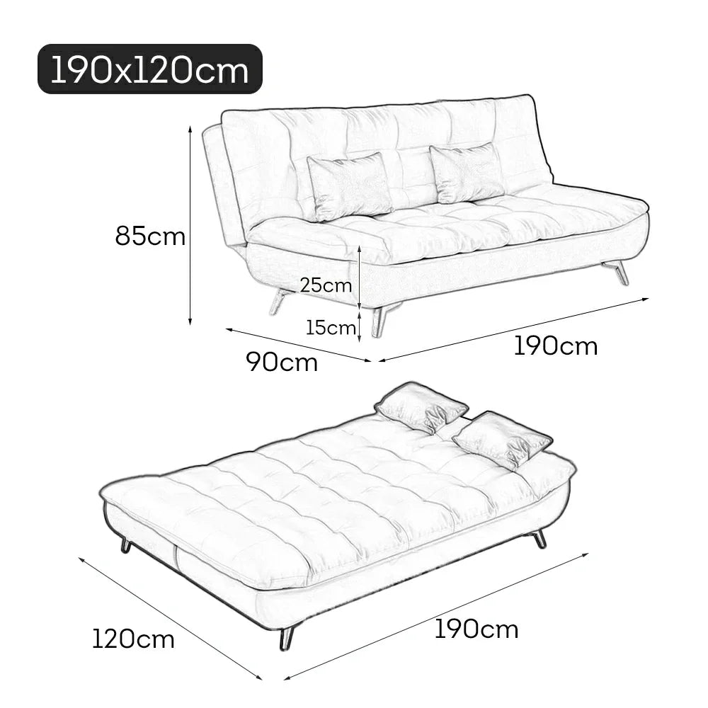 LIVARA 120/150/180/190cm Length Cotton-linen Fabric Sofa Bed - Blue&Grey