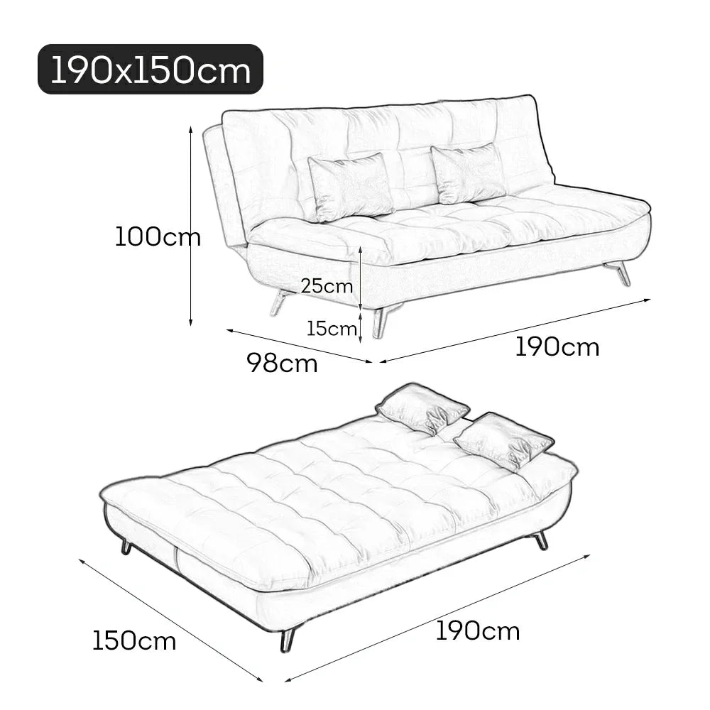 LIVARA 120/150/180/190cm Length Cotton-linen Fabric Sofa Bed - Blue