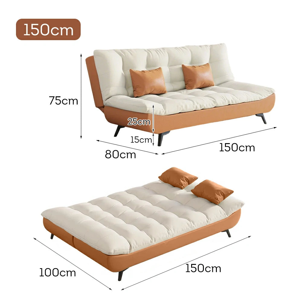 LIVARA 120/150/180/190cm Length Convertible Cat Claw Fabric Sofa Bed - Orange&White