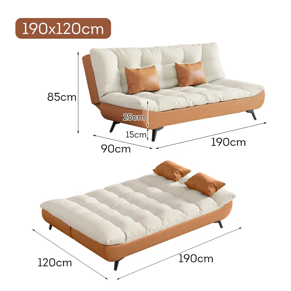 LIVARA 120/150/180/190cm Length Convertible Cat Claw Fabric Sofa Bed - Orange&White