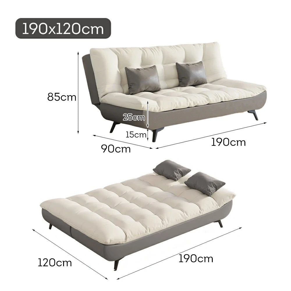 LIVARA 120/150/180/190cm Length Convertible Cat Claw Fabric Sofa Bed - Grey&White