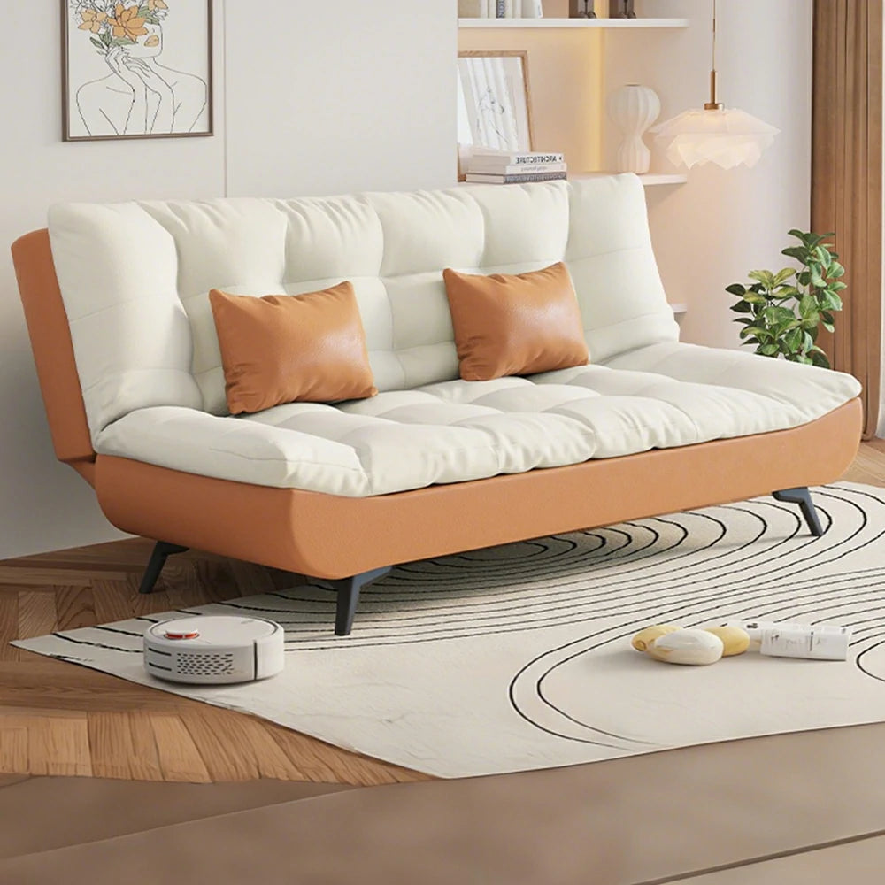 LIVARA 120/150/180/190cm Length Convertible Cat Claw Fabric Sofa Bed - Orange&White