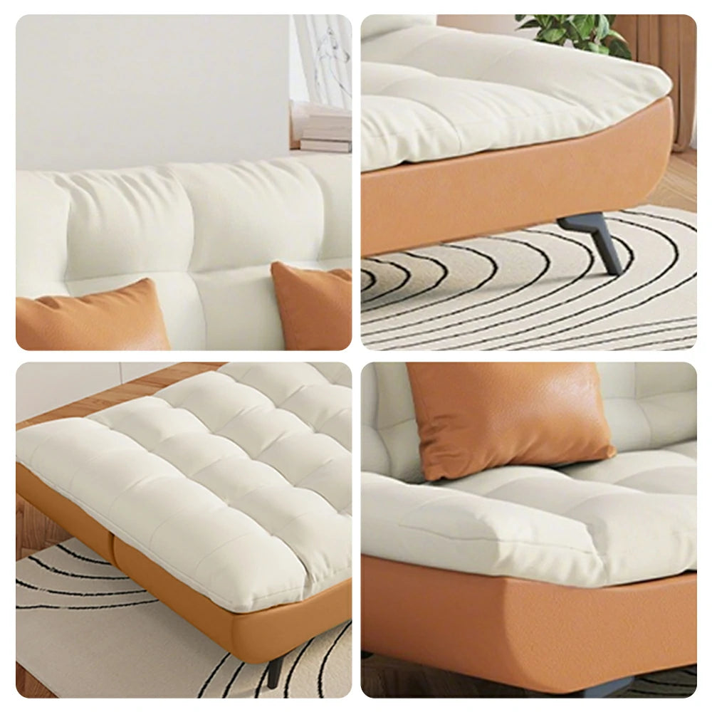 LIVARA 120/150/180/190cm Length Convertible Cat Claw Fabric Sofa Bed - Orange&White