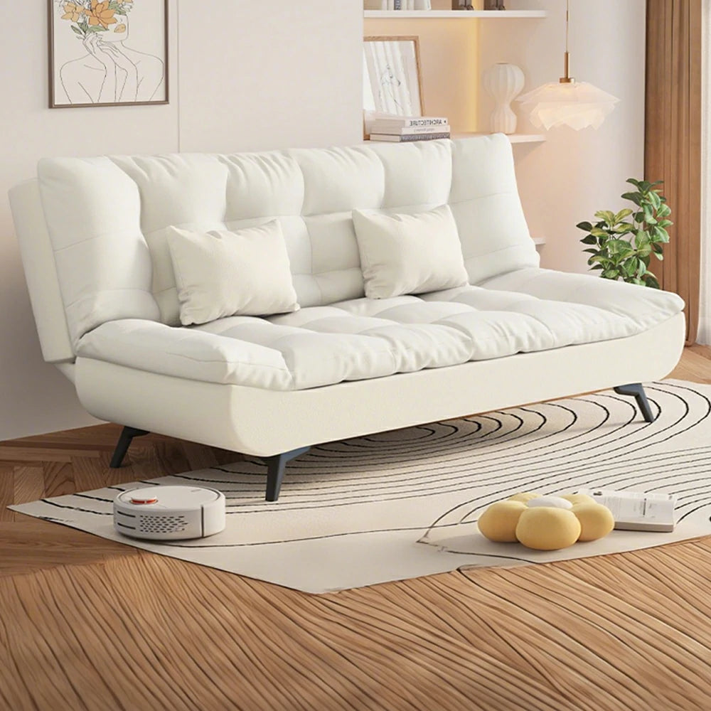 LIVARA 120/150/180/190cm Length Convertible Cat Claw Fabric Sofa Bed - Beige&White
