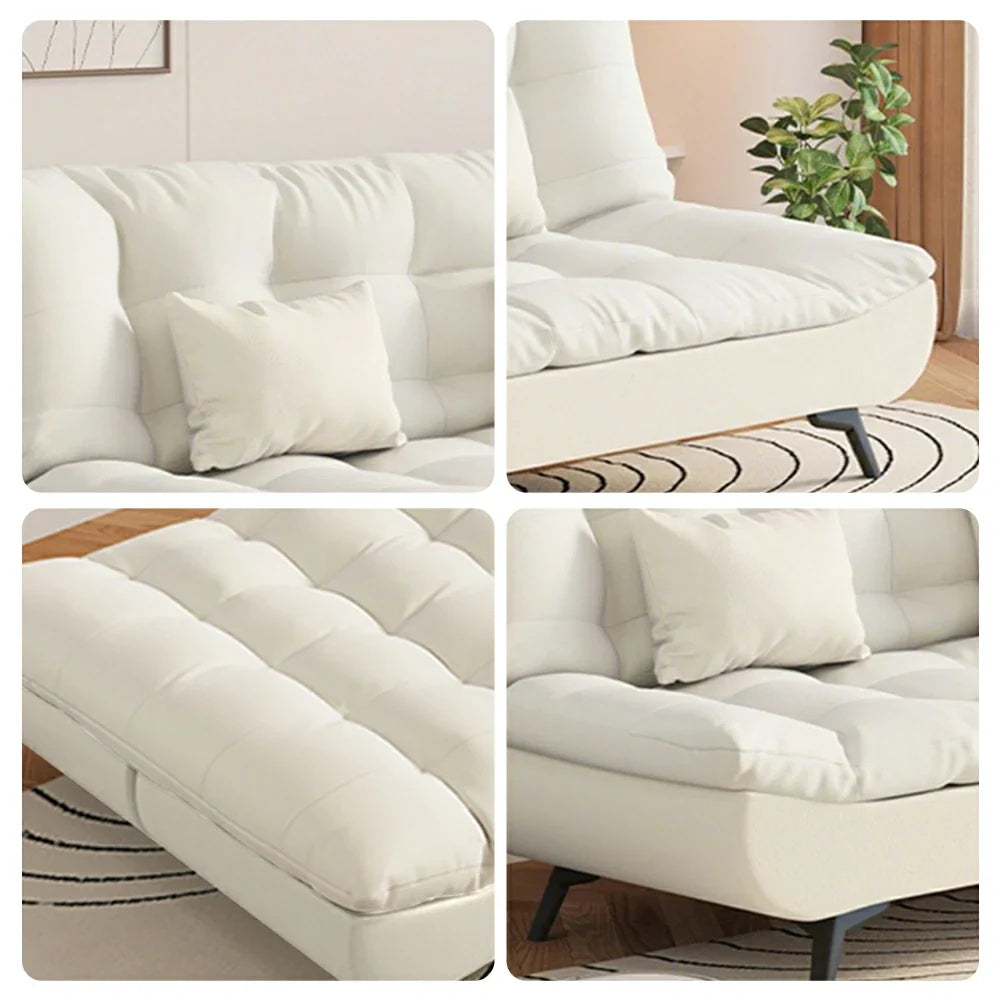 LIVARA 120/150/180/190cm Length Convertible Cat Claw Fabric Sofa Bed - Beige&White
