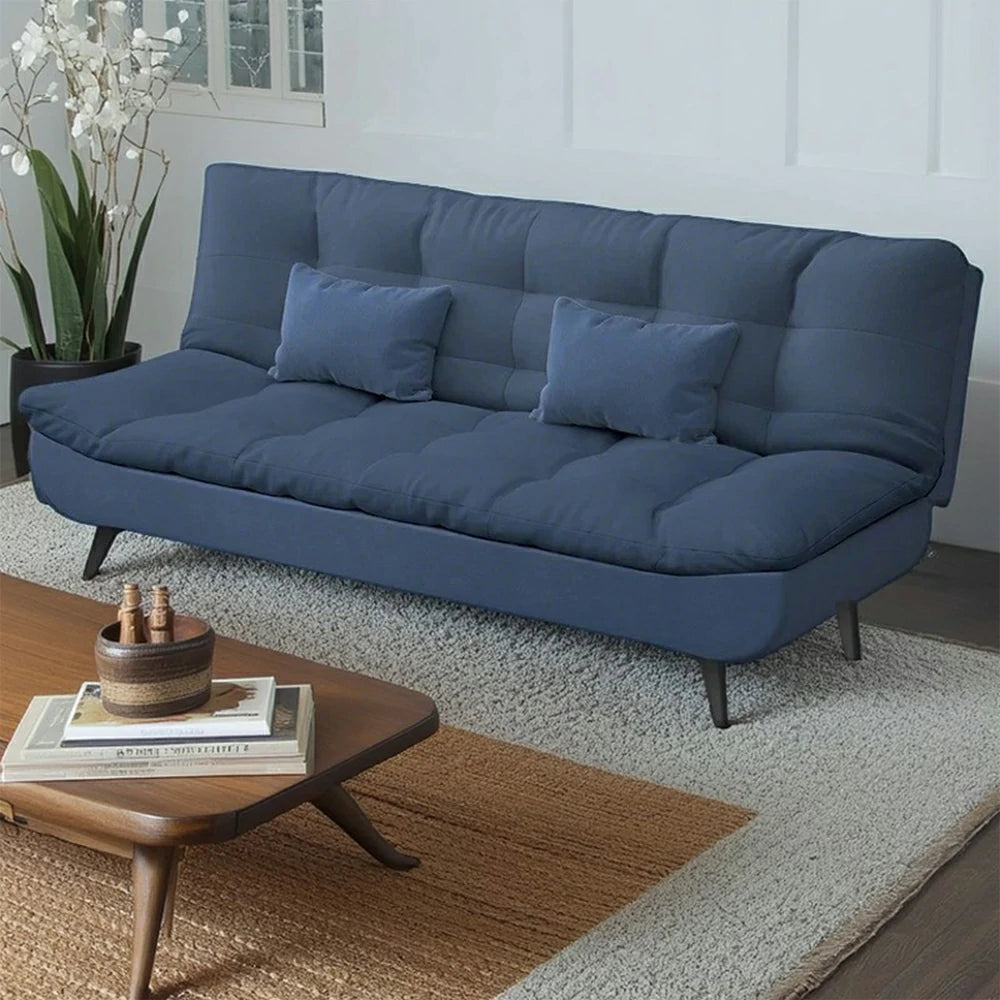 LIVARA 120/150/180/190cm Length Cotton-linen Fabric Sofa Bed - Blue
