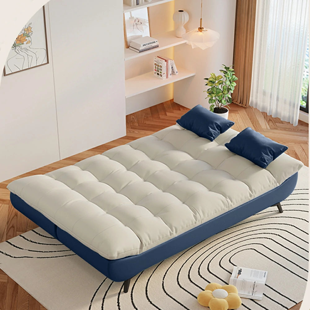 LIVARA 120/150/180/190cm Length Cotton-linen Fabric Sofa Bed - Blue&Grey