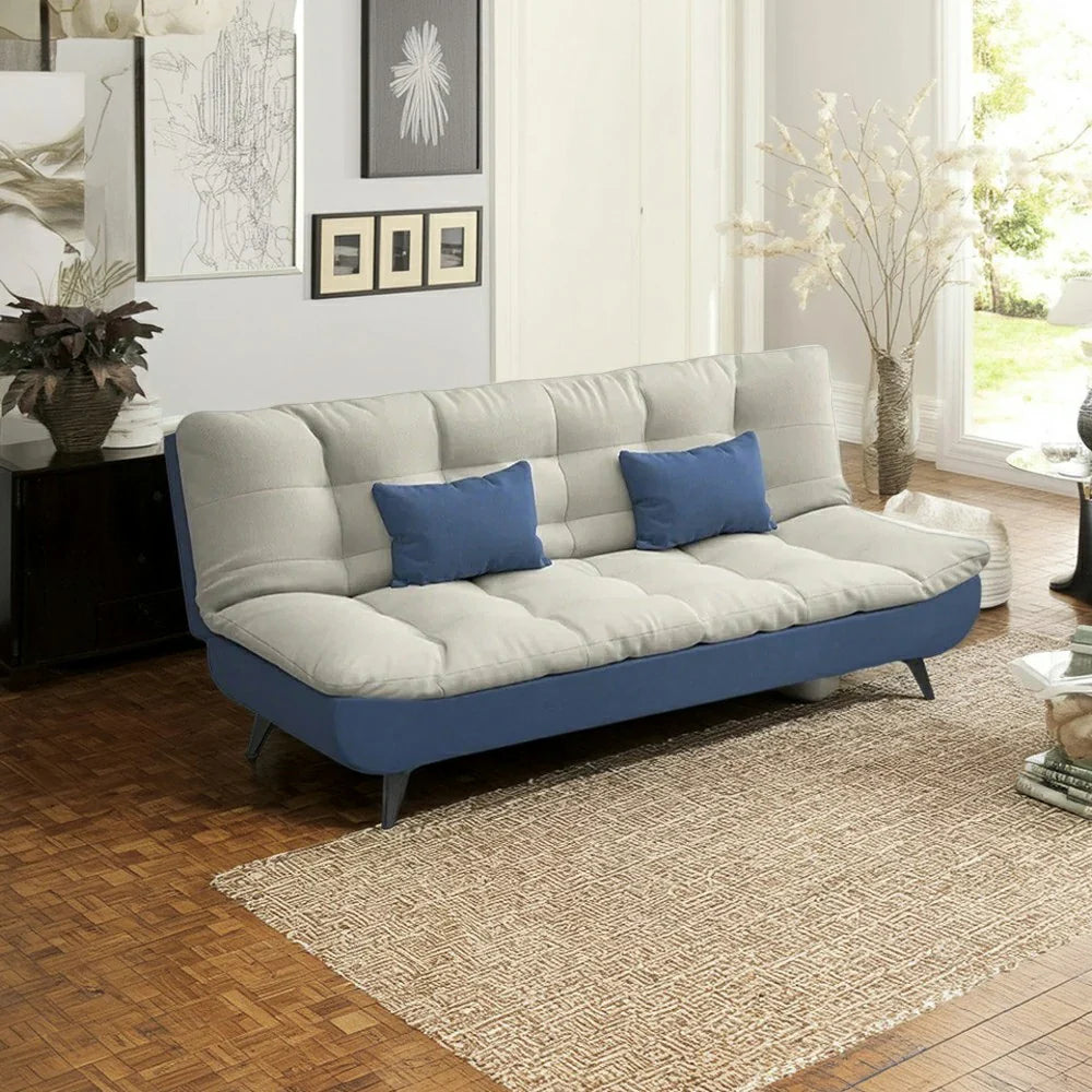 LIVARA 120/150/180/190cm Length Cotton-linen Fabric Sofa Bed - Blue&Grey