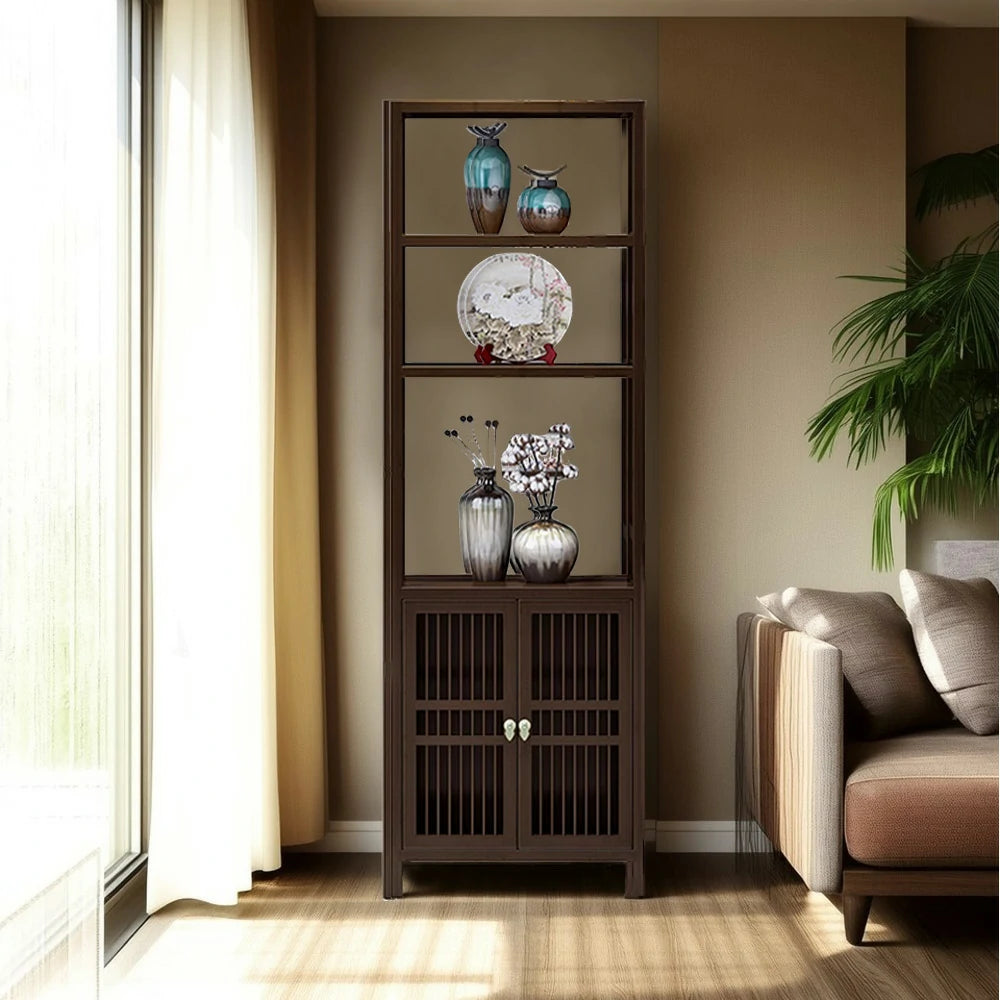 LIVARA Solid Wenge Wood Single Cabinet with Double Doors, Elegant Oriental Style Storage for Entryway or Living Room