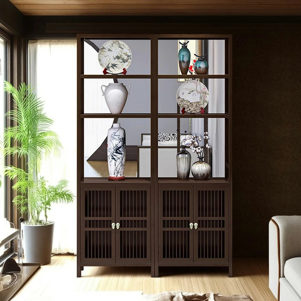LIVARA Solid Wenge Wood Single Cabinet with Double Doors, Elegant Oriental Style Storage for Entryway or Living Room