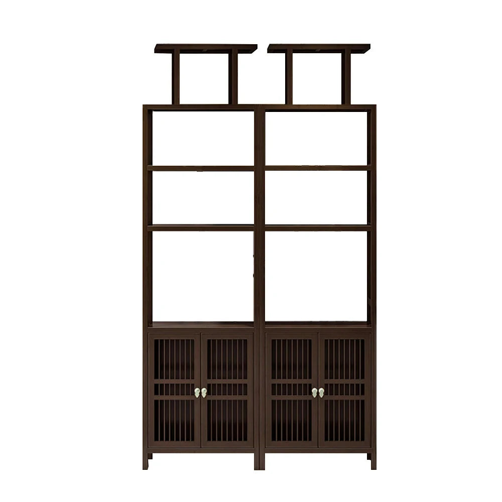 LIVARA Tall Solid Wenge Wood Cabinet with Double Doors, Elegant Oriental Style Storage for Entryway, Living Room or Hallway