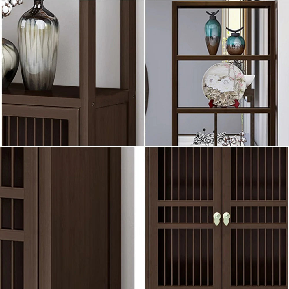 LIVARA Tall Solid Wenge Wood Cabinet with Double Doors, Elegant Oriental Style Storage for Entryway, Living Room or Hallway