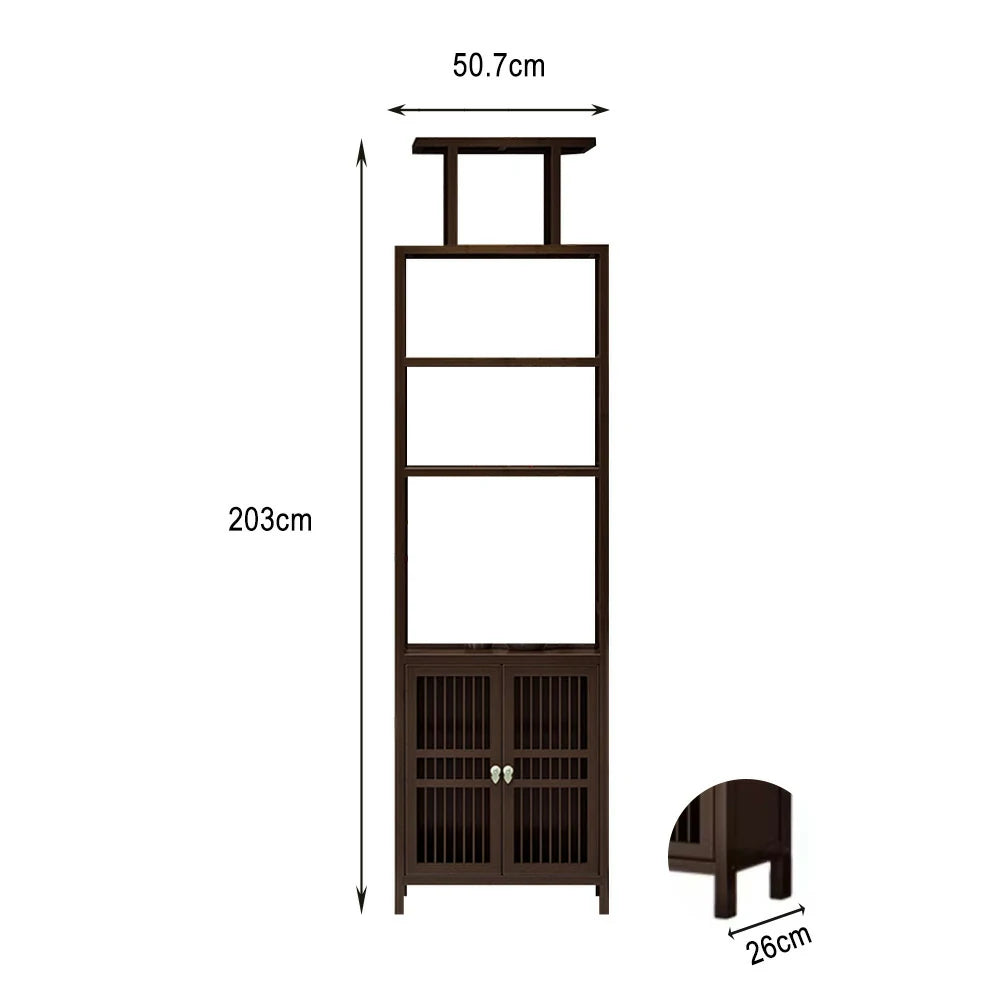 LIVARA Tall Solid Wenge Wood Cabinet with Double Doors, Elegant Oriental Style Storage for Entryway, Living Room or Hallway
