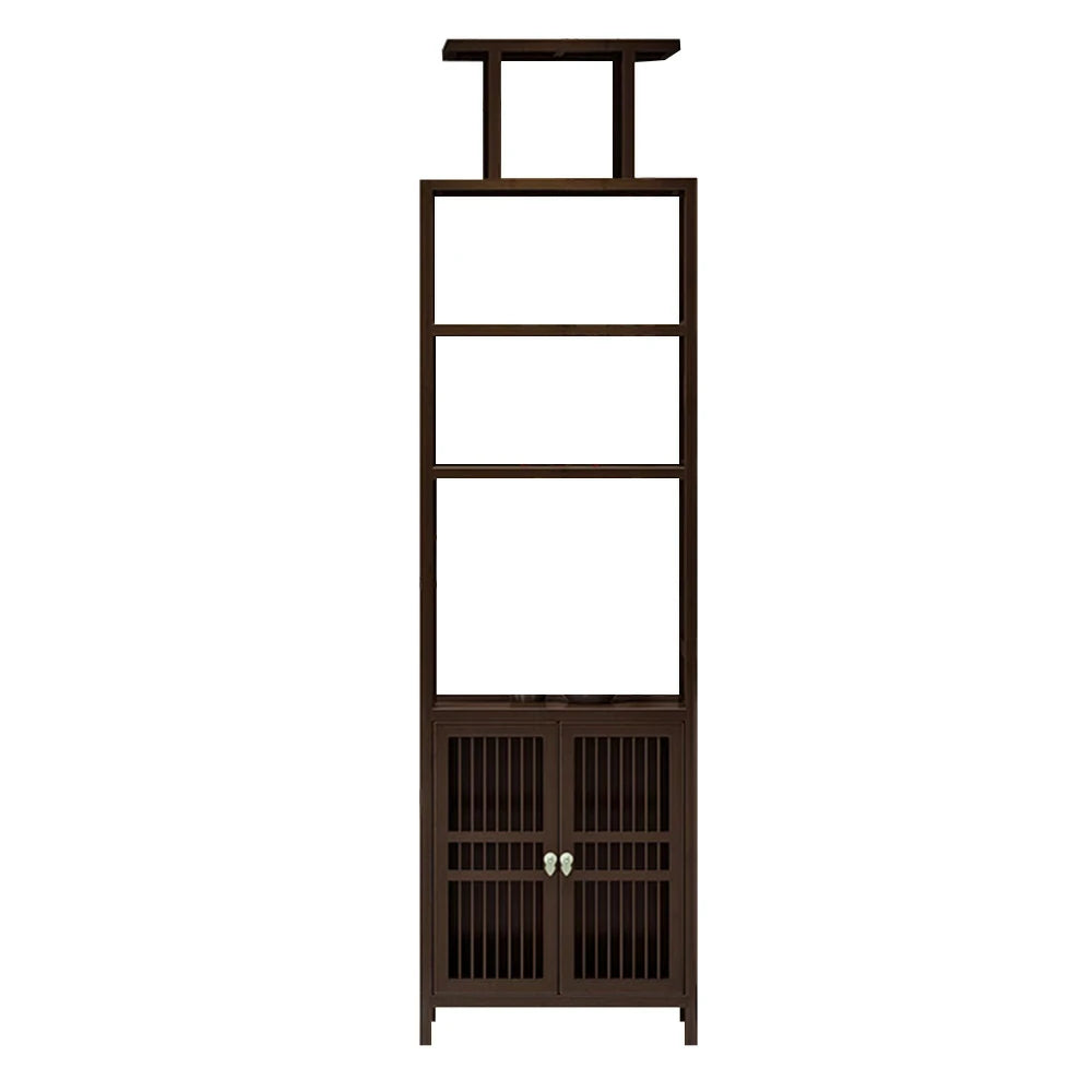 LIVARA Tall Solid Wenge Wood Cabinet with Double Doors, Elegant Oriental Style Storage for Entryway, Living Room or Hallway