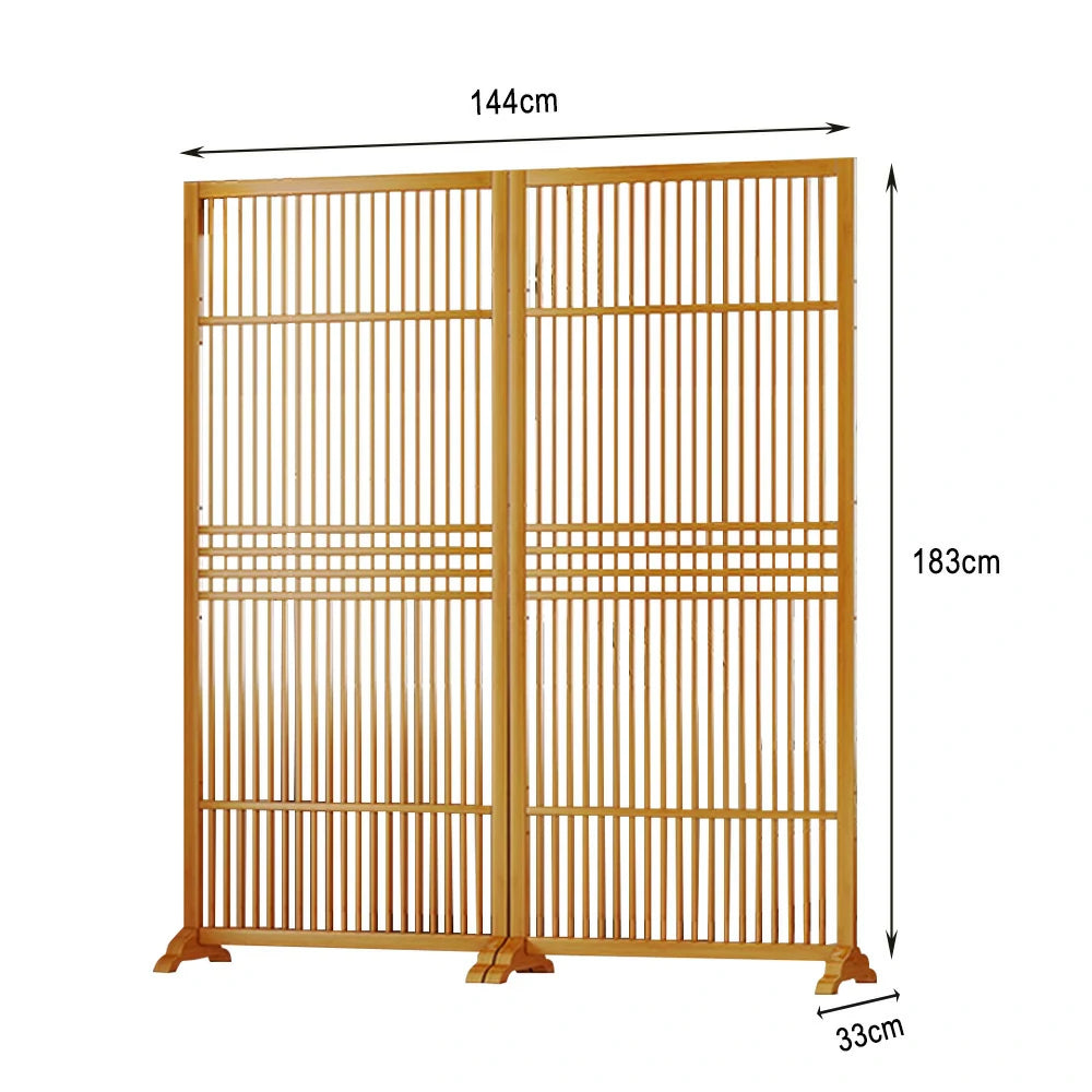 LIVARA Hollow Screen Partition With Two Pieces, 144Cm Wood Grain/Walnut Color
